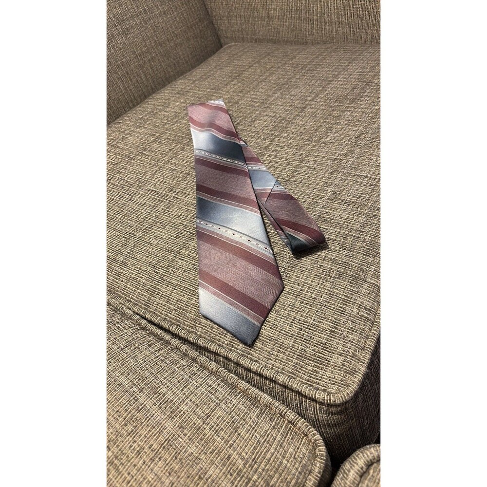 Envoy Vintage 1990s Striped Silk Blend Necktie in Burgundy and Slate